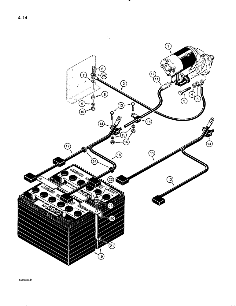 Схема запчастей Case W11B - (4-014) - ELECTRICAL SYSTEM, BATTERY AND CABLES, PRIOR TO P.I.N. 9158252 (04) - ELECTRICAL SYSTEMS