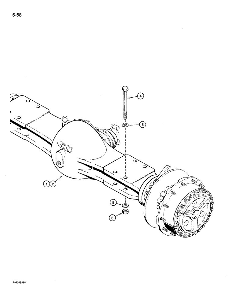 Схема запчастей Case 621 - (6-58) - AXLE ASSEMBLIES AND MOUNTING, PRIOR TO P.I.N. JAK0022250 (06) - POWER TRAIN