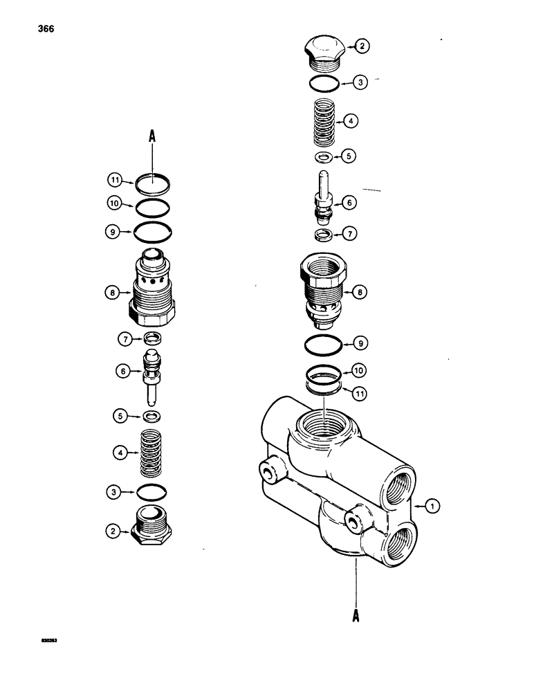 Схема запчастей Case W18 - (366) - CLAM BUCKET RELIEF VALVE (09) - CHASSIS/ATTACHMENTS