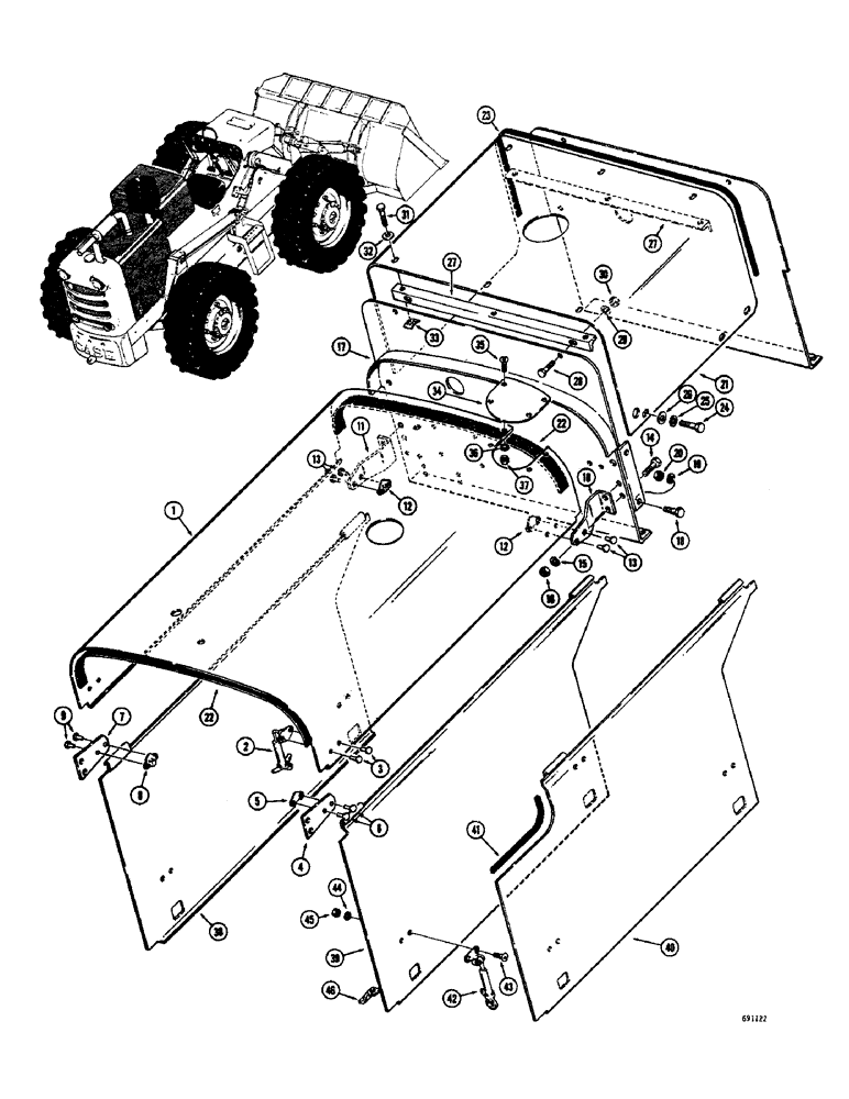 Схема запчастей Case W8B - (126) - HOOD AND ENGINE SIDE PANELS (05) - UPPERSTRUCTURE CHASSIS