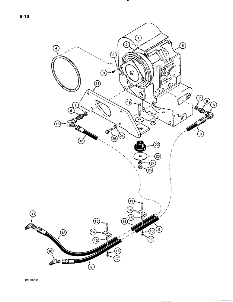 Схема запчастей Case W30 - (6-10) - TRANSMISSION MOUNTING AND HYDRAULIC CIRCUIT, USED ON MODELS WITH ZF TRANSMISSION (06) - POWER TRAIN