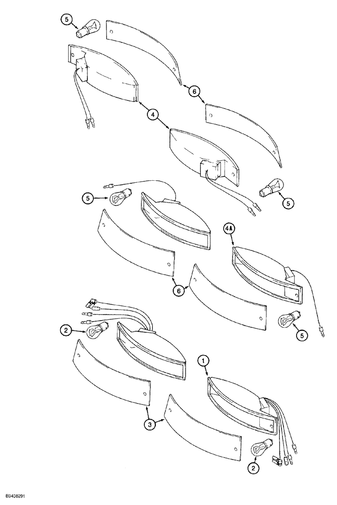 Схема запчастей Case 580SL - (4-038) - CAB TRACTOR LAMPS, STOP AND TAIL LAMPS AND TURN SIGNAL AND FLASHER LAMPS (04) - ELECTRICAL SYSTEMS