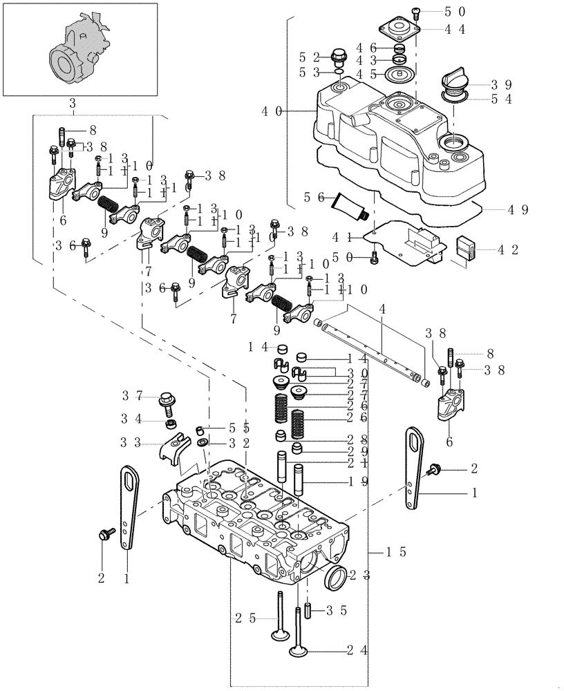 Схема запчастей Case CX20B - (0.060[01]) - CYLINDER HEAD & BONNET (10) - ENGINE