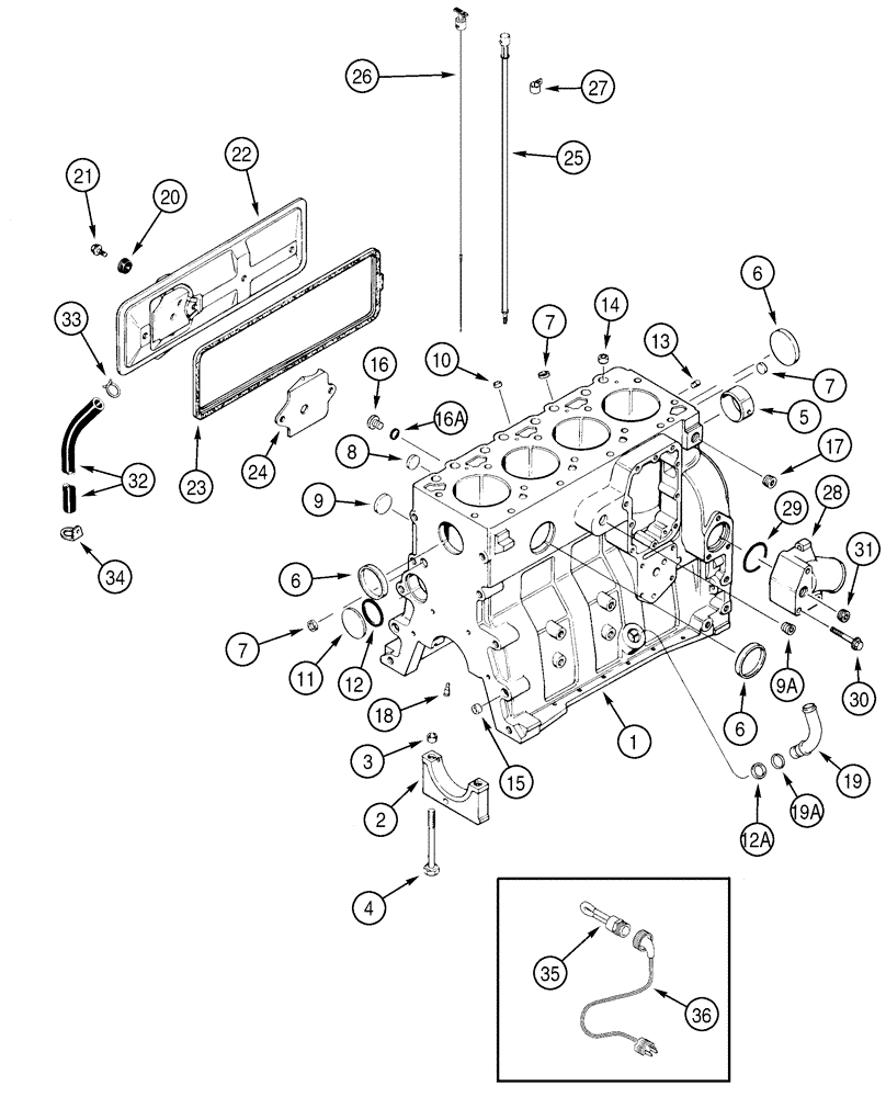 Схема запчастей Case 650H - (02-18) - CYLINDER BLOCK (02) - ENGINE