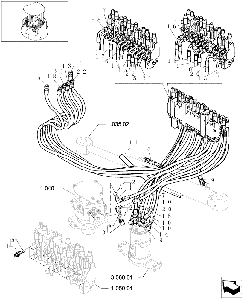 Схема запчастей Case CX31B - (1.050[02A]) - HYD LINES MAIN (35) - HYDRAULIC SYSTEMS