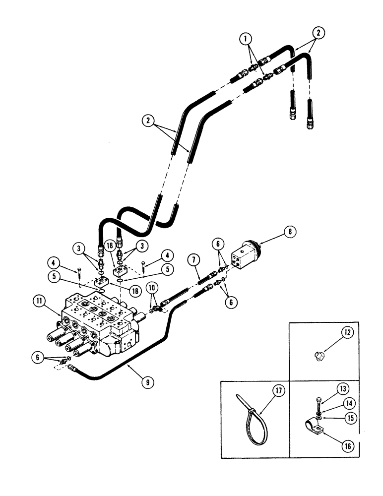 Схема запчастей Case 50 - (8-196) - AUXILIARY TUBING (08) - HYDRAULICS