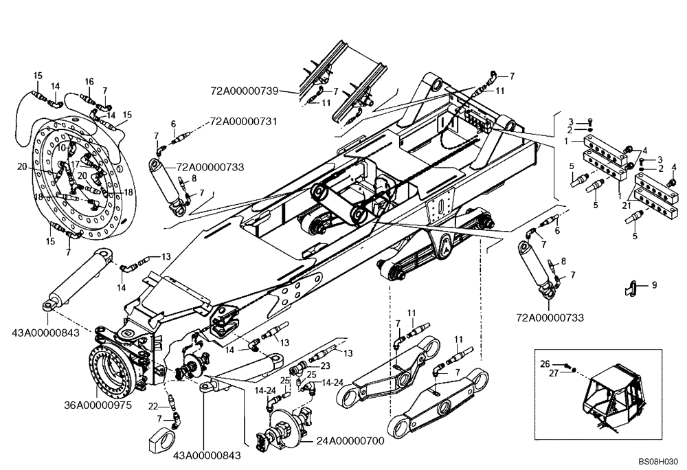 Схема запчастей Case 327B - (94A00030521[001]) - GREASE CIRCUIT, MANUAL - REAR FRAME (84126496) (09) - Implement / Hydraulics / Frame / Brakes