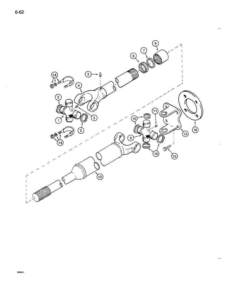 Схема запчастей Case 1086B - (6-062) - DRIVE SHAFT, TRANSMISSION TO REAR AXLE (06) - POWER TRAIN