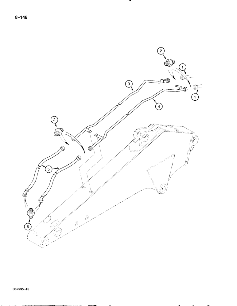 Схема запчастей Case 888 - (8-146) - HYDRAULIC CIRCUIT FOR OPTIONS - 2.70 M ARM, TUBES AT ARM, FOR WRIST-O-TWIST/ROTATOR (08) - HYDRAULICS