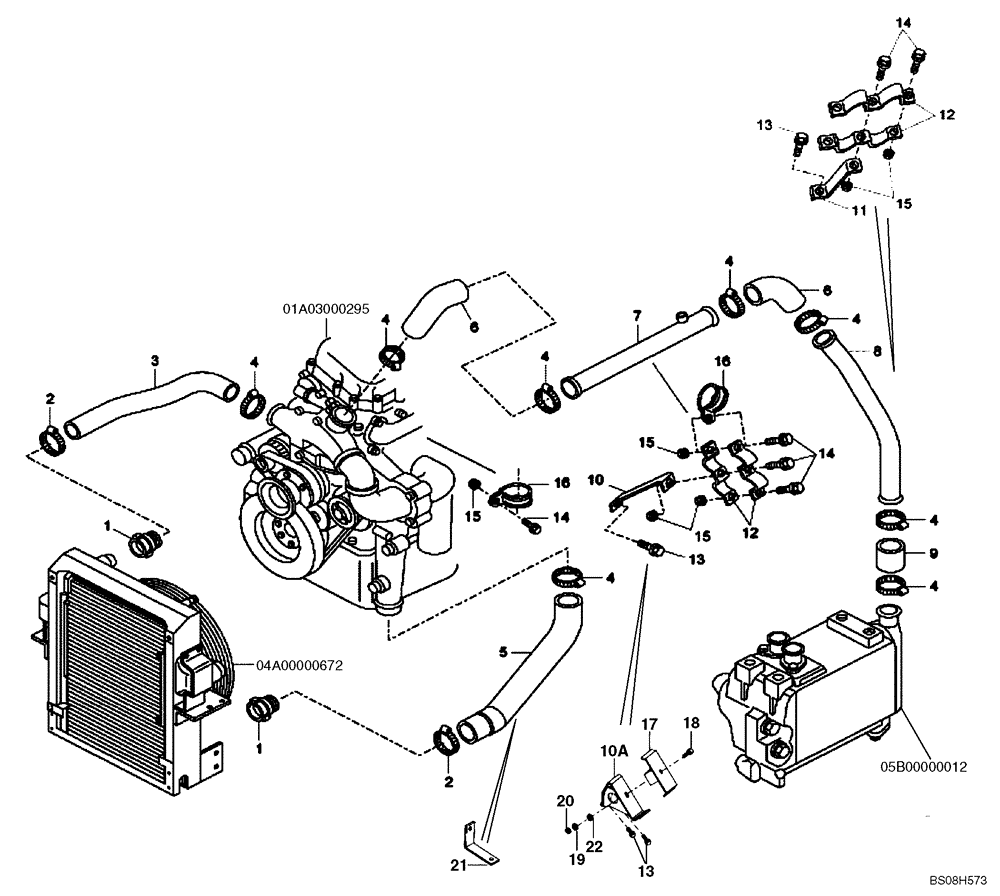 Схема запчастей Case 330B - (04A01040673[001]) - ENGINE COOLING SYSTEM (87556612) (01) - ENGINE