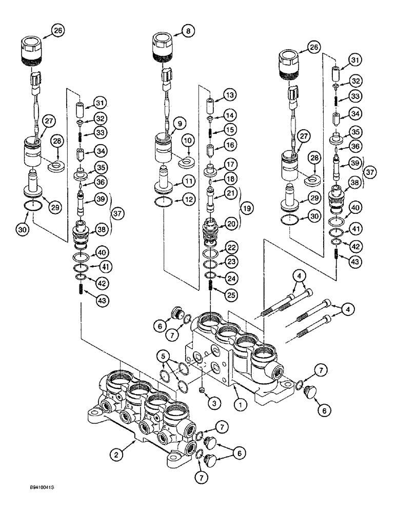 Схема запчастей Case 9030B - (8-154) - PILOT CONTROL SOLENOID VALVE, PRIOR TO P.I.N. DAC03#2001 (08) - HYDRAULICS