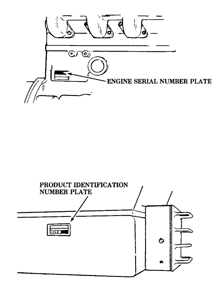 Схема запчастей Case 880B - (001A) - ENGINE SERIAL NUMBER PLATE, PRODUCT IDENTIFICATION NUMBER (00) - GENERAL