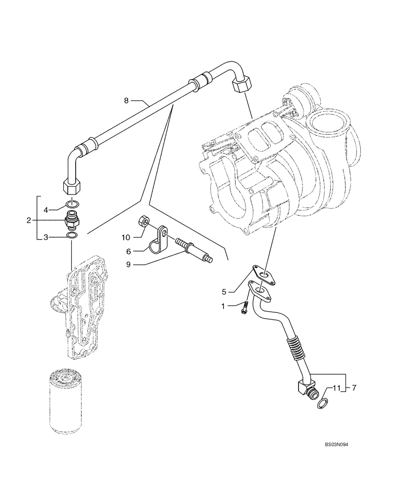 Схема запчастей Case 721D - (02-43) - TURBOCHARGER DRAIN LINE (02) - ENGINE