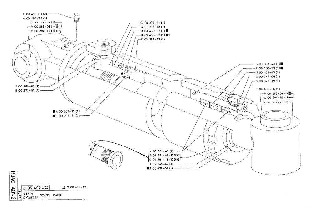 Схема запчастей Case 75C - (HJ040 A01.2) - CYLINDER - 52 X 95 C400 (07) - HYDRAULIC SYSTEM