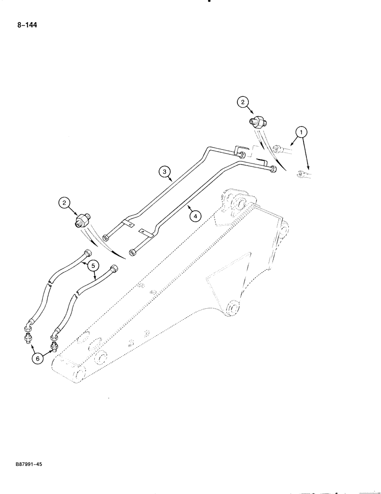 Схема запчастей Case 888 - (8-144) - HYDRAULIC CIRCUIT FOR OPTIONS - 2.10 M ARM, TUBES AT ARM, FOR WRIST-O-TWIST/ROTATOR (08) - HYDRAULICS