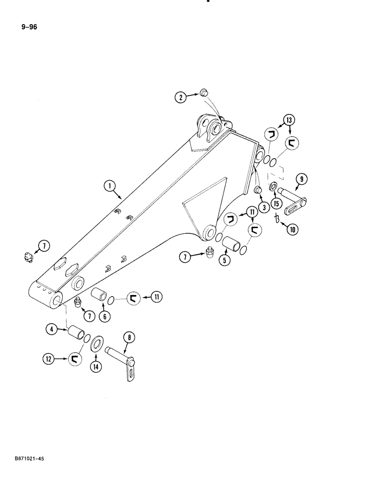 Схема запчастей Case 888 - (9-096) - ARM AND MOUNTING PINS, WITH 2.10 M ARM (09) - CHASSIS