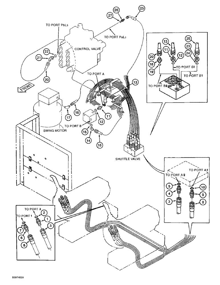 Схема запчастей Case 9040B - (8-040) - SWING CONTROL LINES (08) - HYDRAULICS