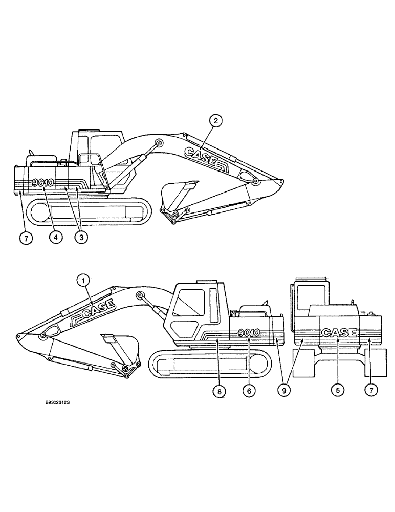 Схема запчастей Case 9010 - (9-76) - DECALS, MODEL IDENTIFICATION AND STRIPING (09) - CHASSIS