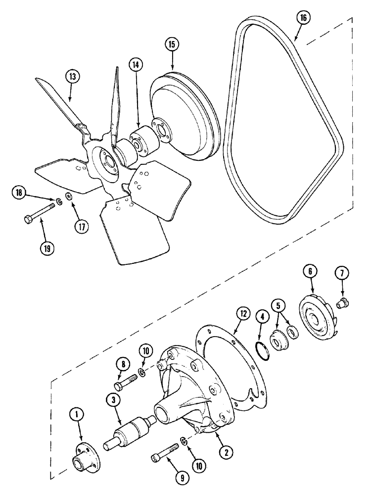 Схема запчастей Case 380B - (2-06) - WATER PUMP/ ENGINE COOLING FAN (02) - ENGINE