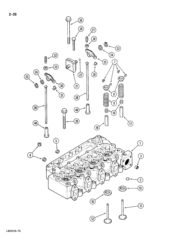 Схема запчастей Case 688 - (2-38) - CYLINDER HEAD AND MECHANISM, 4T-390 ENGINE (02) - ENGINE