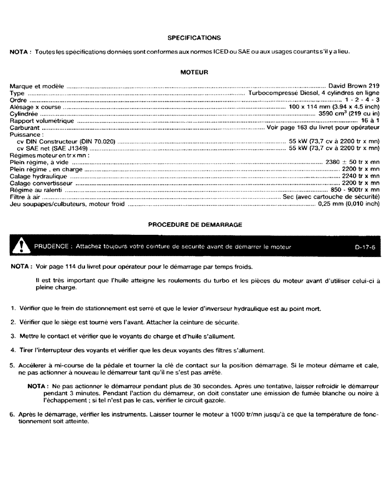 Схема запчастей Case 580G - (06) - SPECIFICATIONS (10) - ENGINE