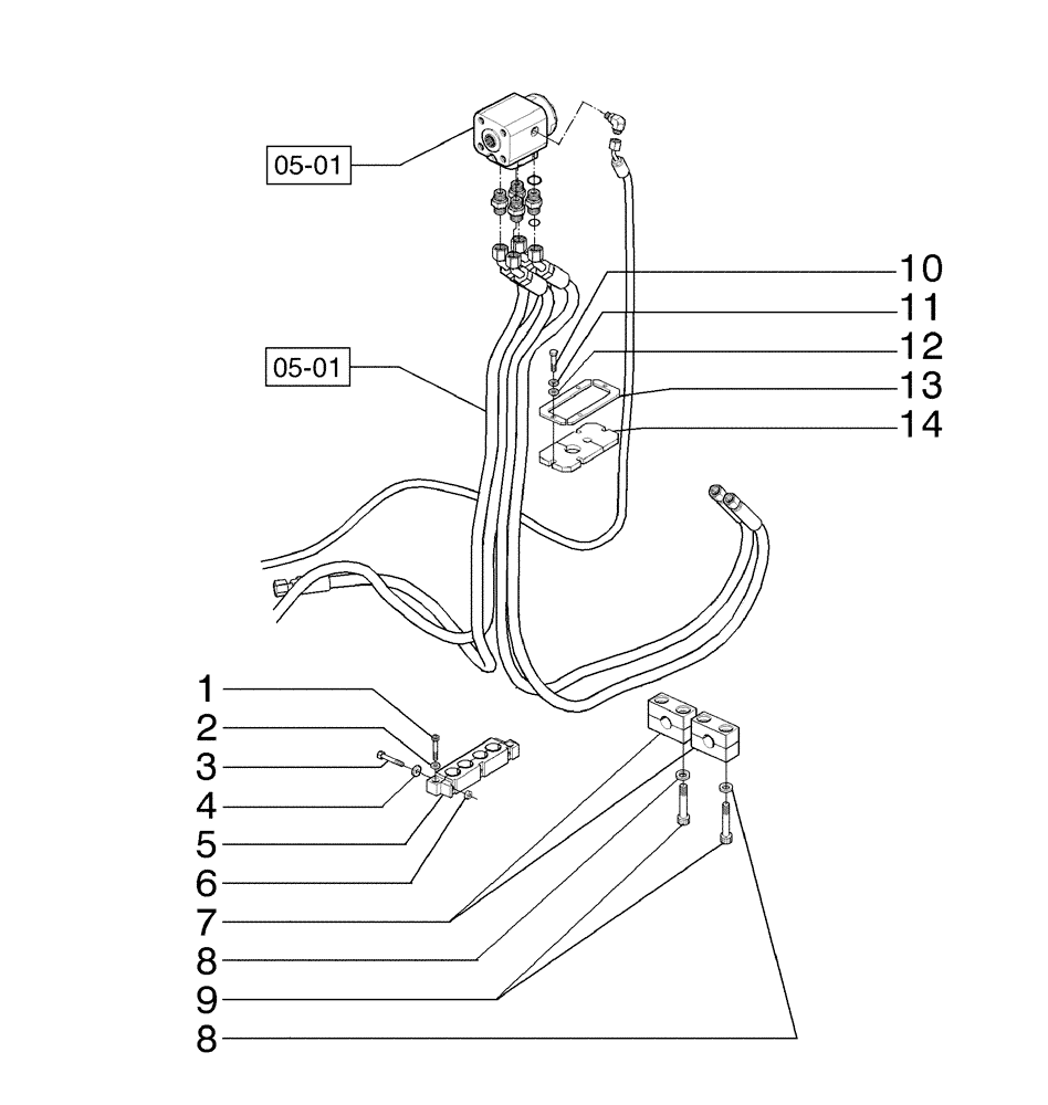 Схема запчастей Case 865B AWD - (05-02[01]) - OPERATORS CONSOLE - CLAMPS (05) - STEERING