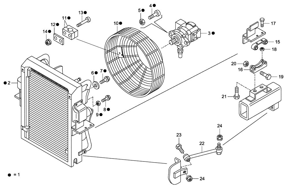 Схема запчастей Case 340 - (04A00000634[001]) - ENGINE COOLING SYSTEM - RADIATOR INSTALATION (10) - ENGINE