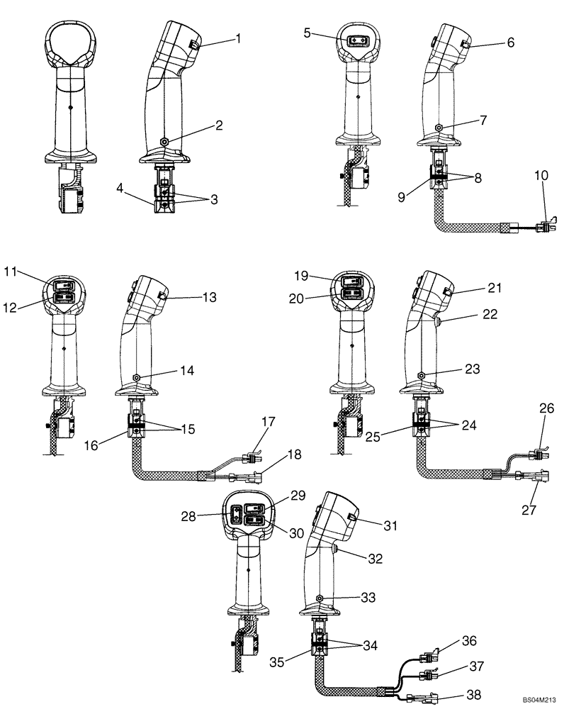 Схема запчастей Case 440 - (04-13) - CONTROLS, LEFT HAND - HANDLE - 16MM LENGTH WIRING (04) - ELECTRICAL SYSTEMS