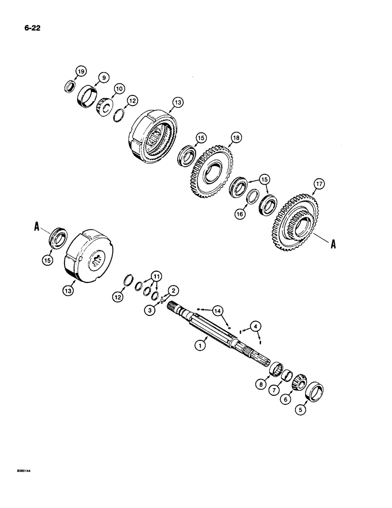 Схема запчастей Case 550 - (6-22) - TRANSMISSION MAIN SHAFT AND, FORWARD-REVERSE CLUTCHES (06) - POWER TRAIN