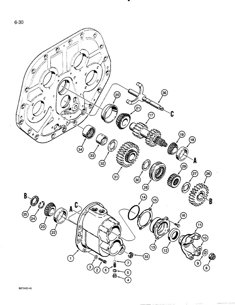 Схема запчастей Case 455C - (6-30) - TRANSMISSION RANGE SHIFT, MODELS WITH WET BRAKES, P.I.N. GBE 0001501 AND AFTER (06) - POWER TRAIN