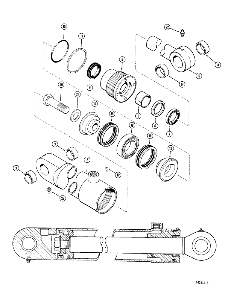 Схема запчастей Case 350 - (284) - G33528 AND G33529 ANGLE CYLINDERS - ANGLE DOZER, HAS SOLID ROD WIPER & TWO PIECE PISTON (07) - HYDRAULIC SYSTEM