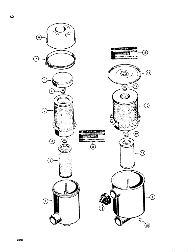 Схема запчастей Case 855C - (052) - AIR CLEANER ASSEMBLIES (01) - ENGINE