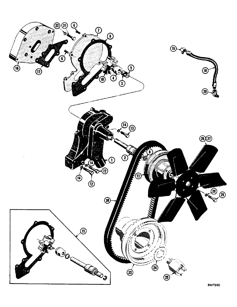 Схема запчастей Case 800 - (038) - WATER PUMP, FAN, FAN BELT, AND PULLEY (01) - ENGINE