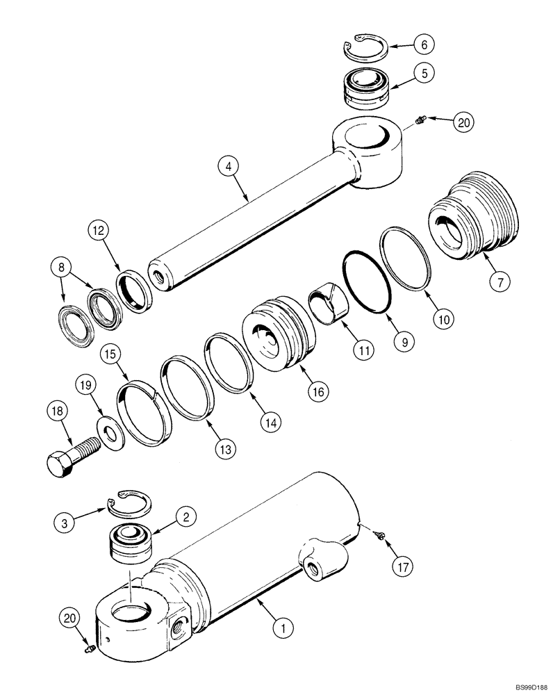 Схема запчастей Case 550H-IND - (08-10) - CYLINDER ASSY, TILT (08) - HYDRAULICS