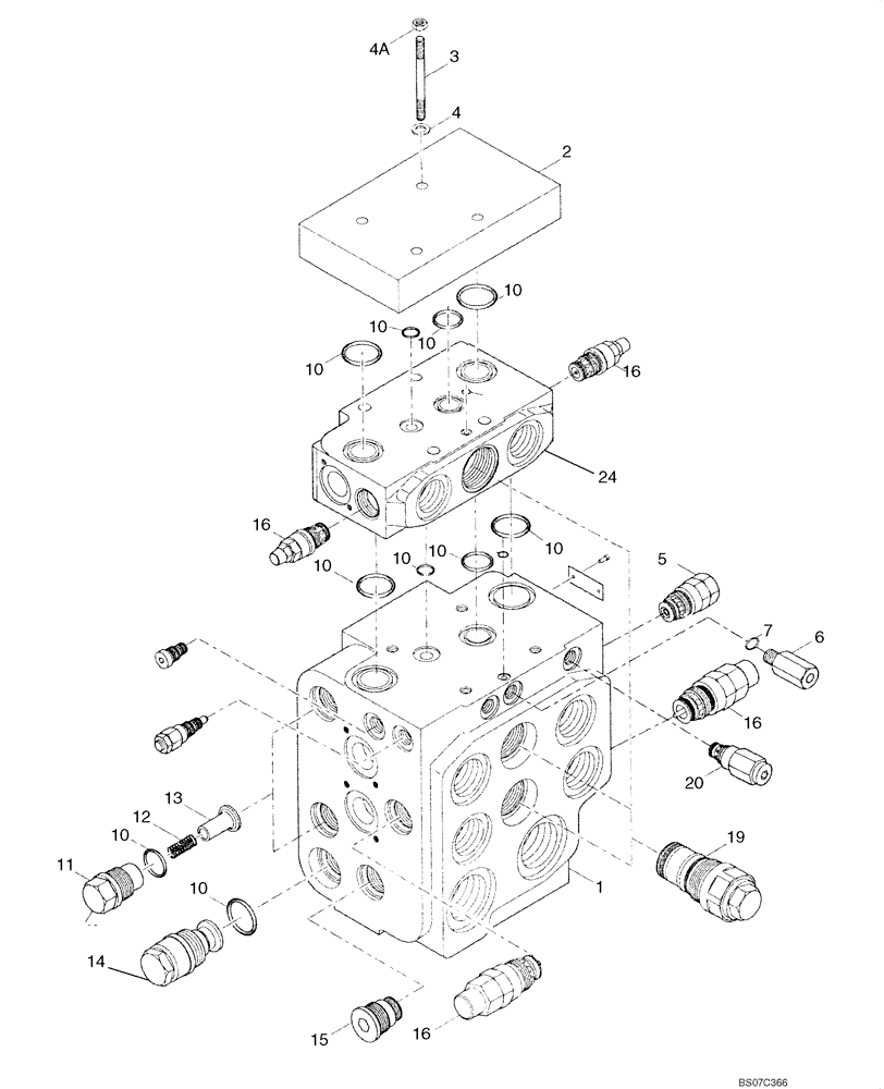 Схема запчастей Case 721E - (08-45B) - VALVE ASSY - LOADER CONTROL, FOUR SPOOL (XT LOADER) - IF USED (08) - HYDRAULICS