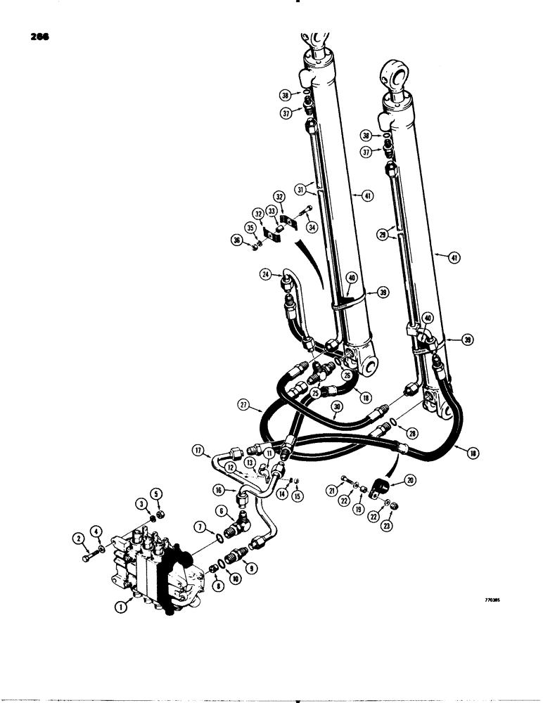 Схема запчастей Case 580C - (266) - BACKHOE BOOM CYLINDER HYDRAULIC CIRCUIT, BACKHOE S/N 5356938 & AFTER (08) - HYDRAULICS