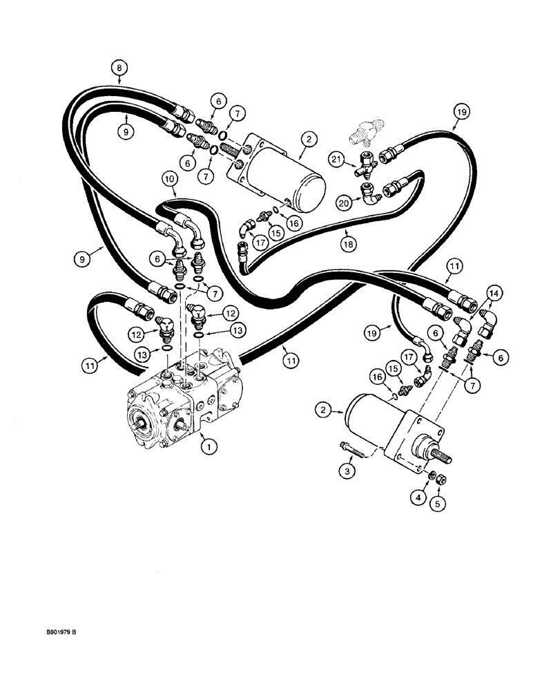 Схема запчастей Case 1825 - (6-14) - HYDROSTATIC DRIVE HYDRAULIC CIRCUIT, TANDEM PUMP TO HYD. DRIVE MOTORS, NORTH AMERICAN MODELS AND (06) - POWER TRAIN