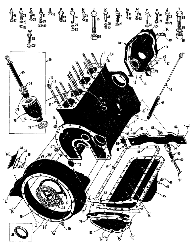 Схема запчастей Case 750 - (006) - CYLINDER BLOCK, FLYWHEEL HSG., & OIL PAN - DIESEL (01) - ENGINE