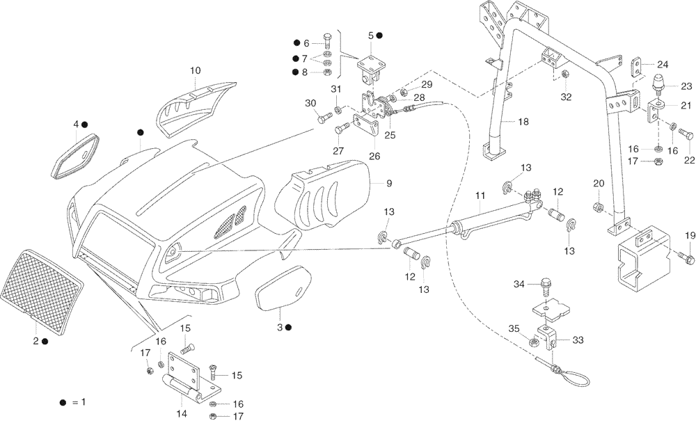 Схема запчастей Case 335 - (59A00000535[001]) - ENGINE HOOD - ASSEMBLY (87371223) (90) - PLATFORM, CAB, BODYWORK AND DECALS