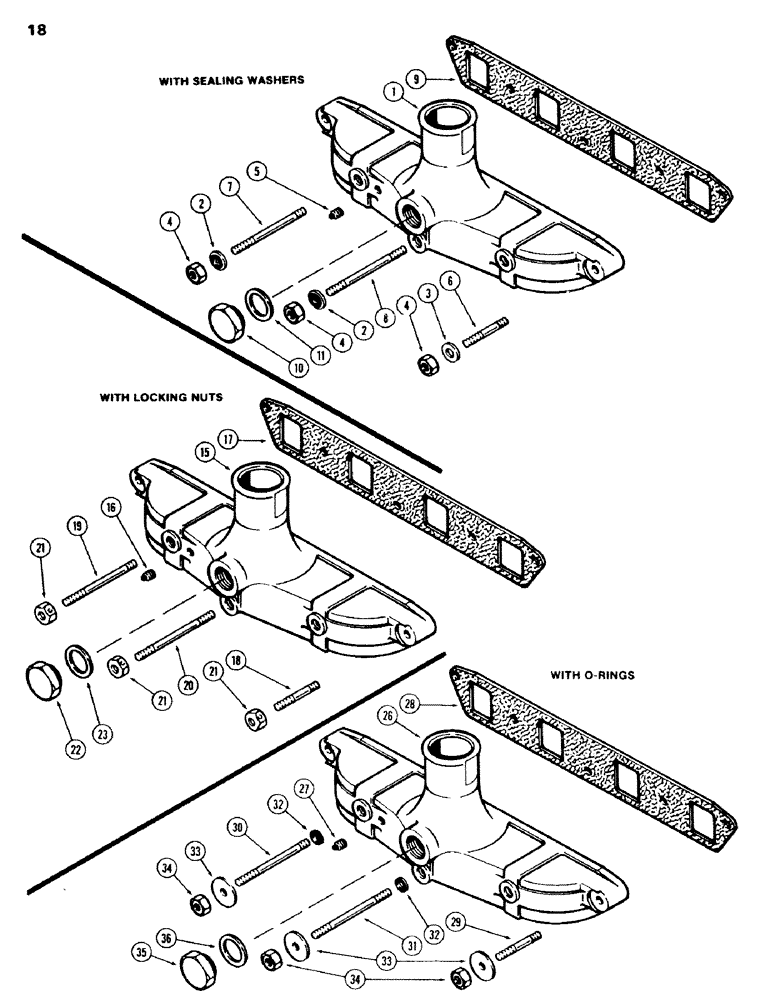 Схема запчастей Case 580C - (018) - INTAKE MANIFOLD, 207 DIESEL ENGINE, WITH SEALING WASHERS (02) - ENGINE