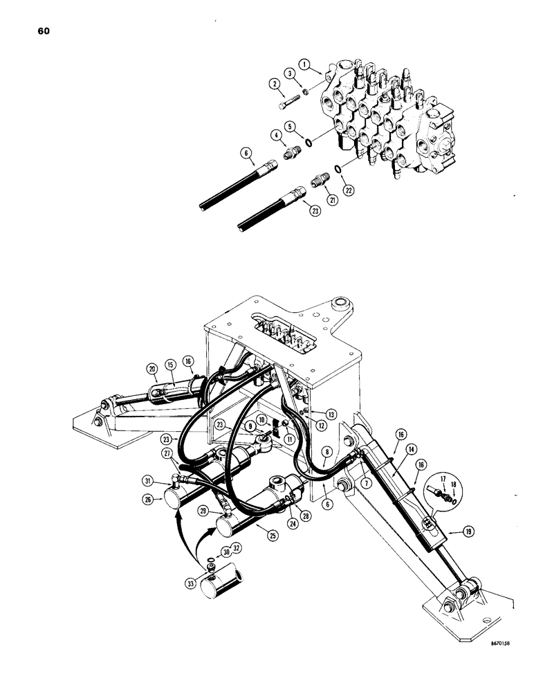 Схема запчастей Case 33 - (060) - SWING AND STABILIZER CYLINDER HYDRAULICS, (EARLY PRODUCTION) 