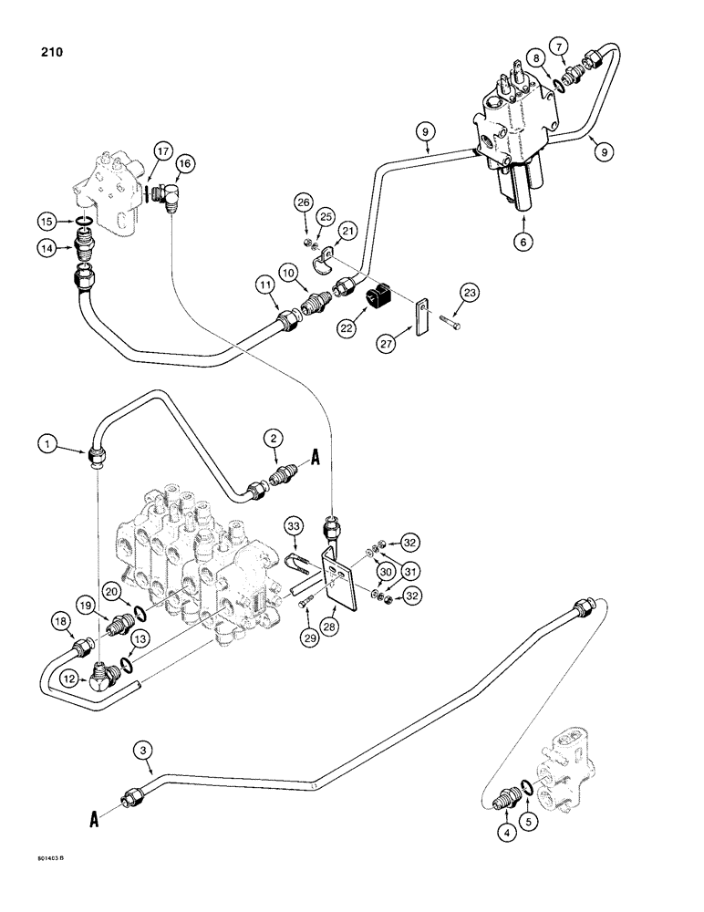 Схема запчастей Case 680H - (210) - EQUIPMENT HYDRAULIC CIRCUIT, LOADER CONTROL VALVE TO BACKHOE CONTROL VALVE (08) - HYDRAULICS