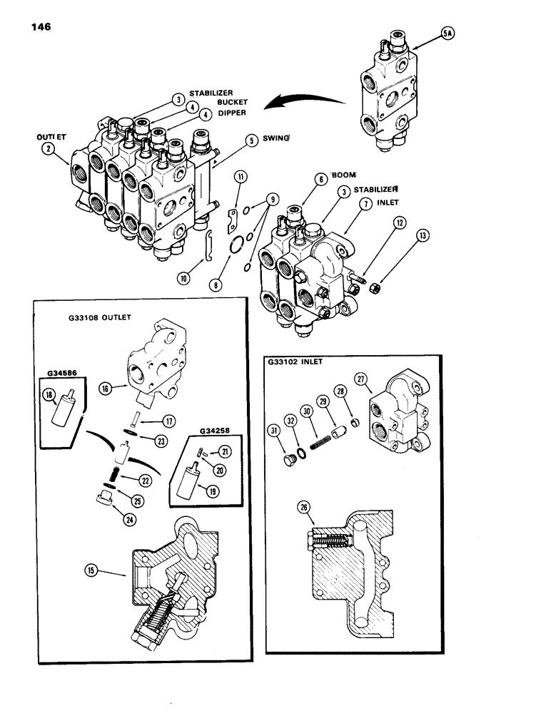 Схема запчастей Case 26 - (146) - G34898 AND G33115 BACKHOE CONTROL VALVE 