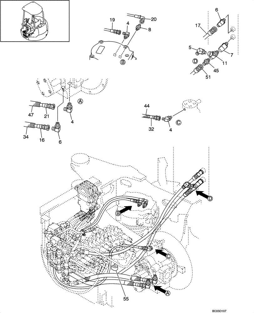 Схема запчастей Case CX31 - (08-10A[00]) - HYDRAULICS - PILOT CONTROL LINES, SWING (08) - HYDRAULICS