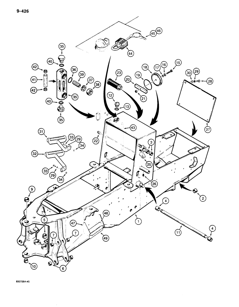 Схема запчастей Case 680K - (9-426) - CHASSIS, STEPS AND HYDRAULIC OIL LEVEL GAUGE (09) - CHASSIS/ATTACHMENTS