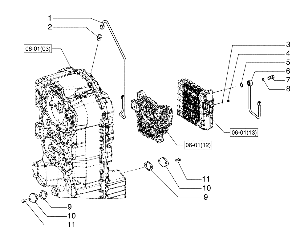 Схема запчастей Case 885B - (06-01[15A]) - TRANSMISSION, TUBES - (TORQUE CONVERTER) (06) - POWER TRAIN