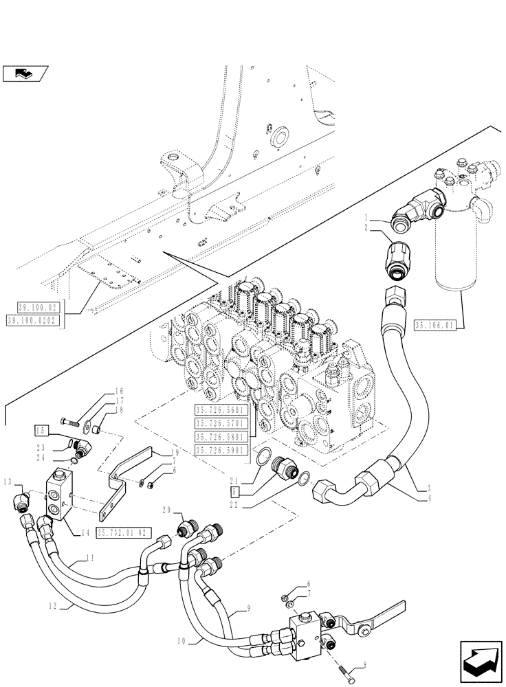 Схема запчастей Case 590SN - (35.732.0101) - VAR - X20233X - HYDRAULICS - CHECK VALVE INSTALL, STABILIZER CYLINDERS (35) - HYDRAULIC SYSTEMS