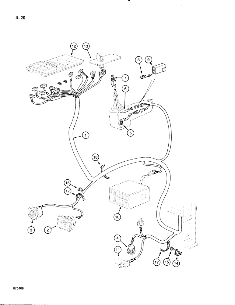 Схема запчастей Case 888 - (4-020) - CAB ELECTRICAL HARNESS (04) - ELECTRICAL SYSTEMS