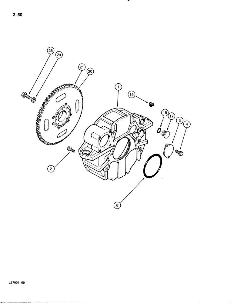 Схема запчастей Case 888 - (2-050) - FLYWHEEL AND HOUSING, 6T-590 DIESEL ENGINE (02) - ENGINE