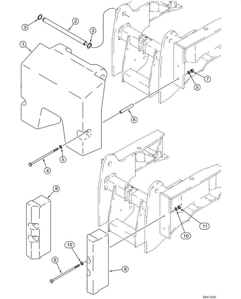 Схема запчастей Case 570MXT - (09-16) - COUNTERWEIGHT, REAR (300 LBS & 3000 LBS) - BOX SCRAPER (09) - CHASSIS/ATTACHMENTS